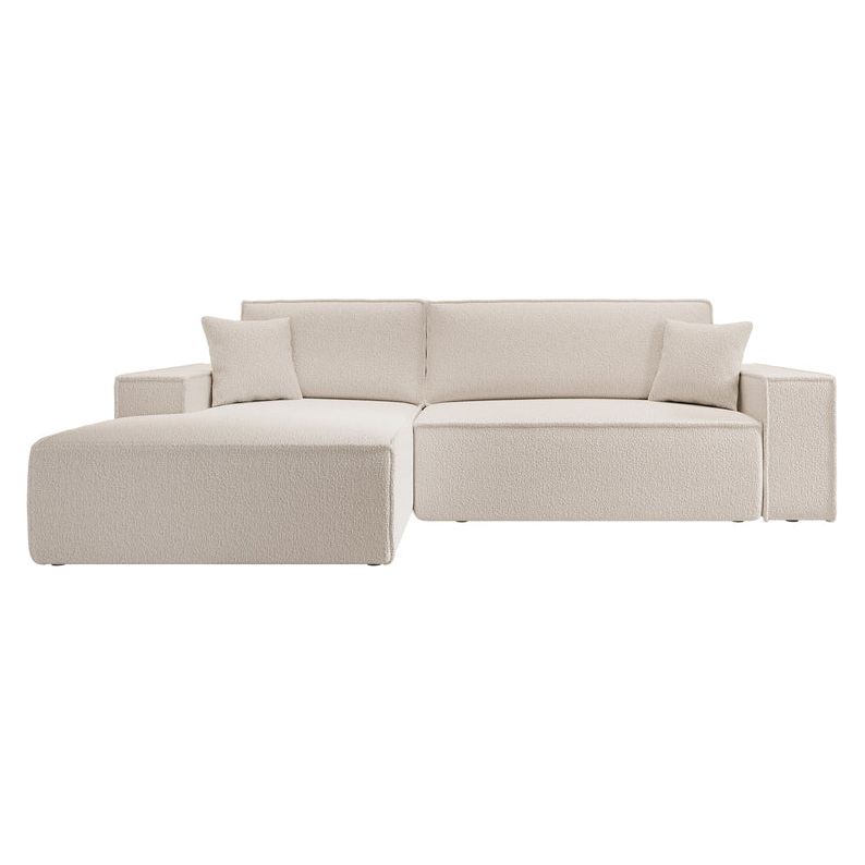 Kampinė sofa lova FERNANDO, kairė pusė, smėlio, boucle
