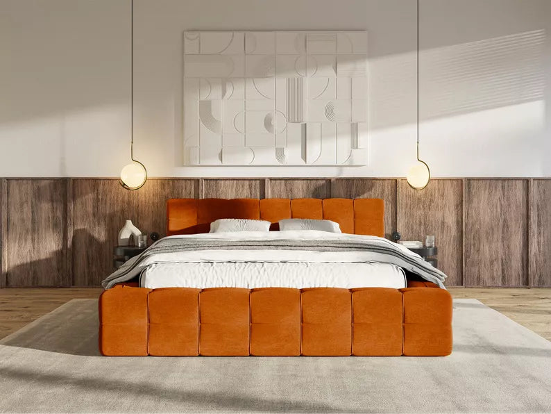 Bed JULIETTE, copper, with bedding storage