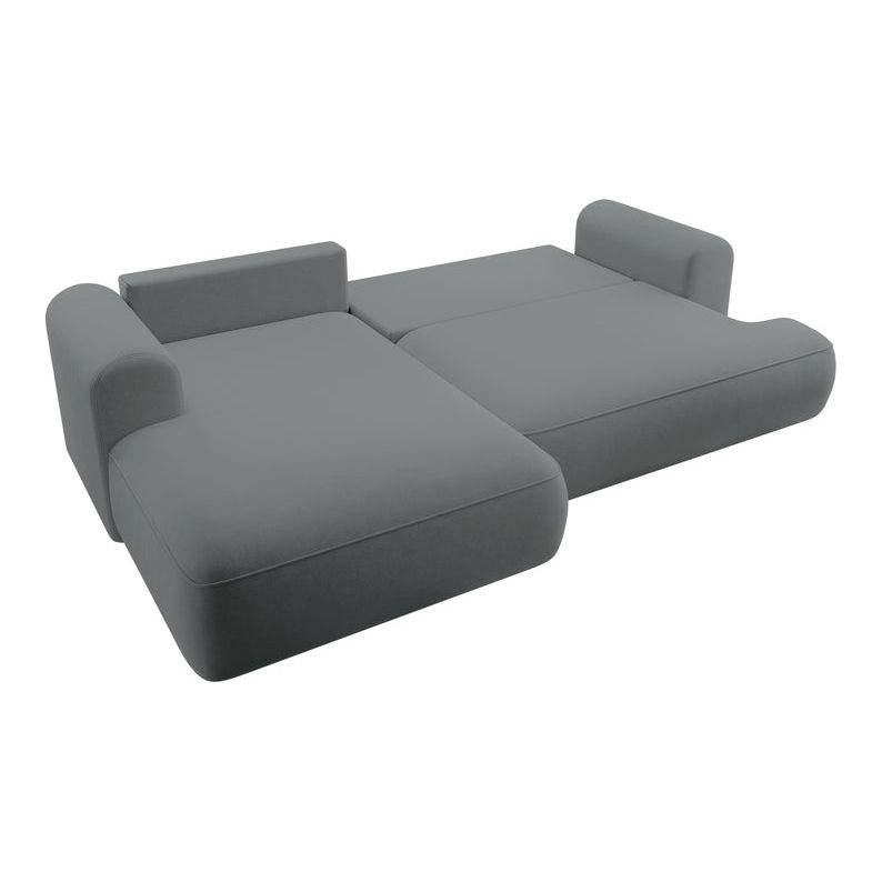 Kampinė sofa OVO,kairė pusė,tamsiai pilkos spalvos, su miegamąja funkcija, aksomas