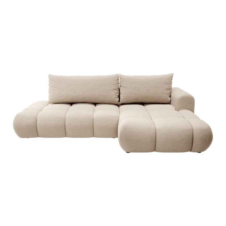 Kampinė sofa OMBO, dešinė pusė, smėlio spalvos, su miegamąja funkcija