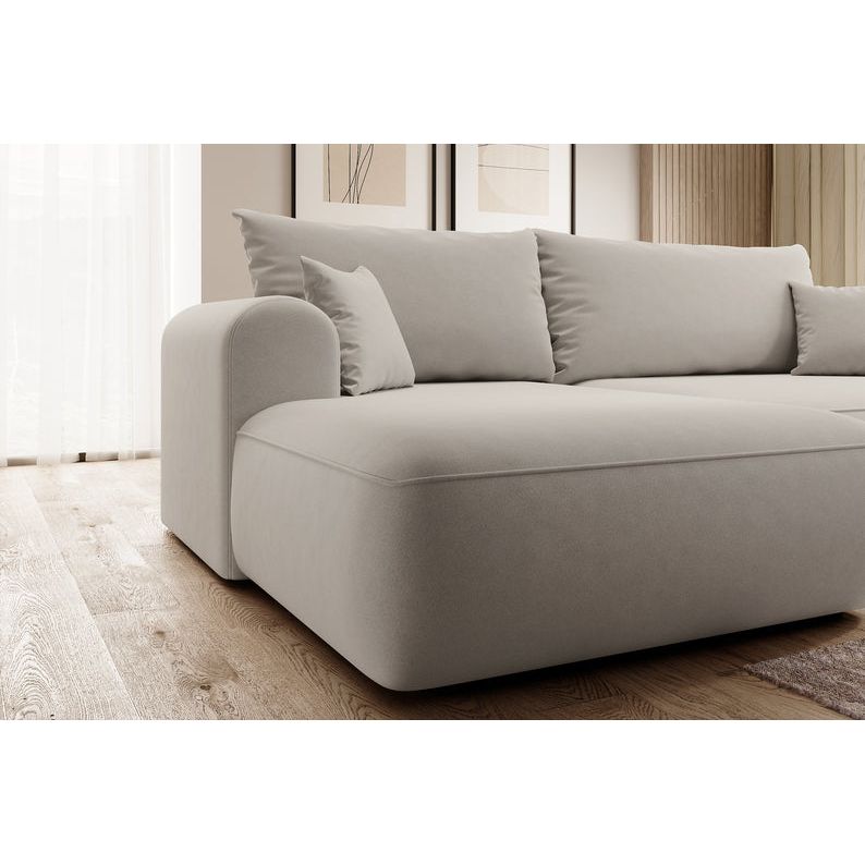 Kampinė sofa lova OVO, kairė, kreminis aksomas