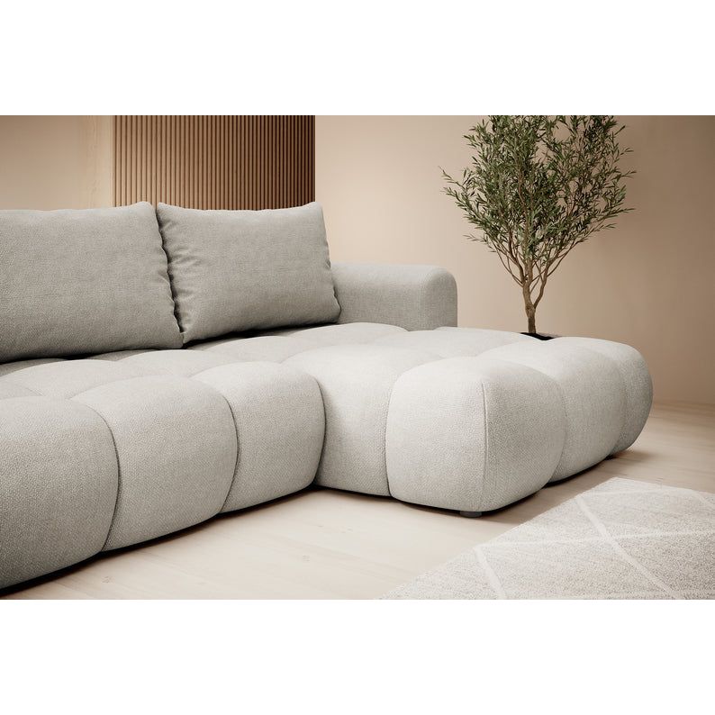 Kampinė sofa lova OMBO, dešinė, šviesiai pilkas