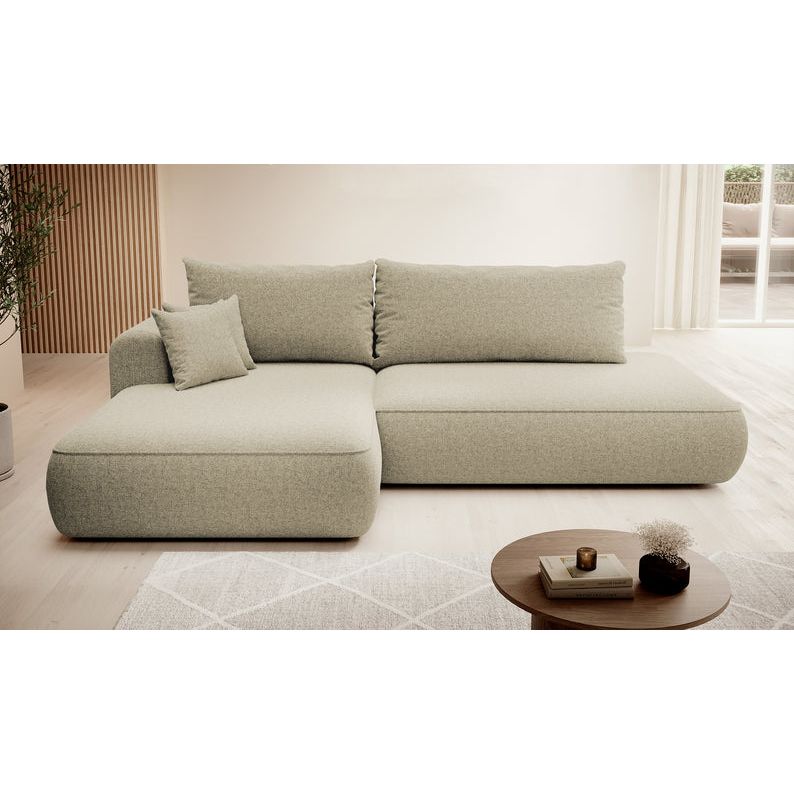 Kampinė sofa lova  FOGA, kairė pusė, smėlio spalva