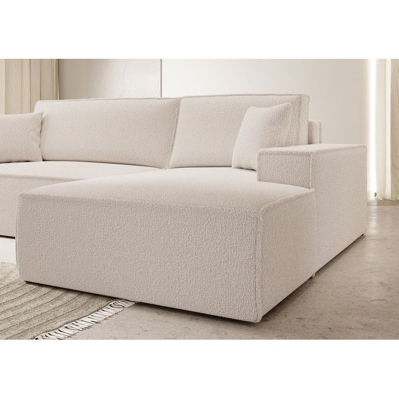Kampinė sofa lova FERNANDO, dešinė pusė, smėlio, boucle