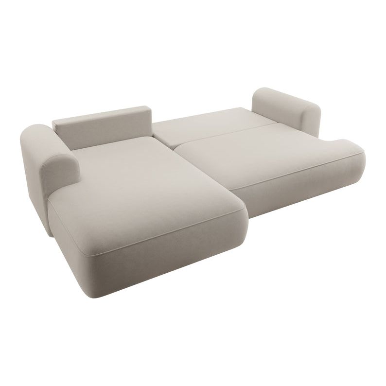 Kampinė sofa lova OVO, kairė, kreminis aksomas