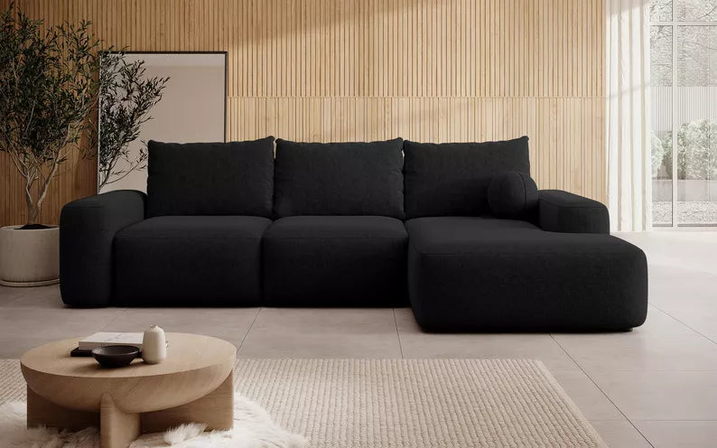 Kampinė sofa CARNOS, juodos spalvos šenilas