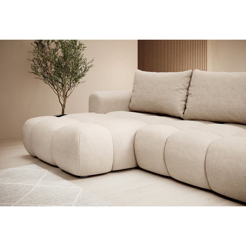 Kampinė sofa lova OMBO, kairė pusė, smėlinė