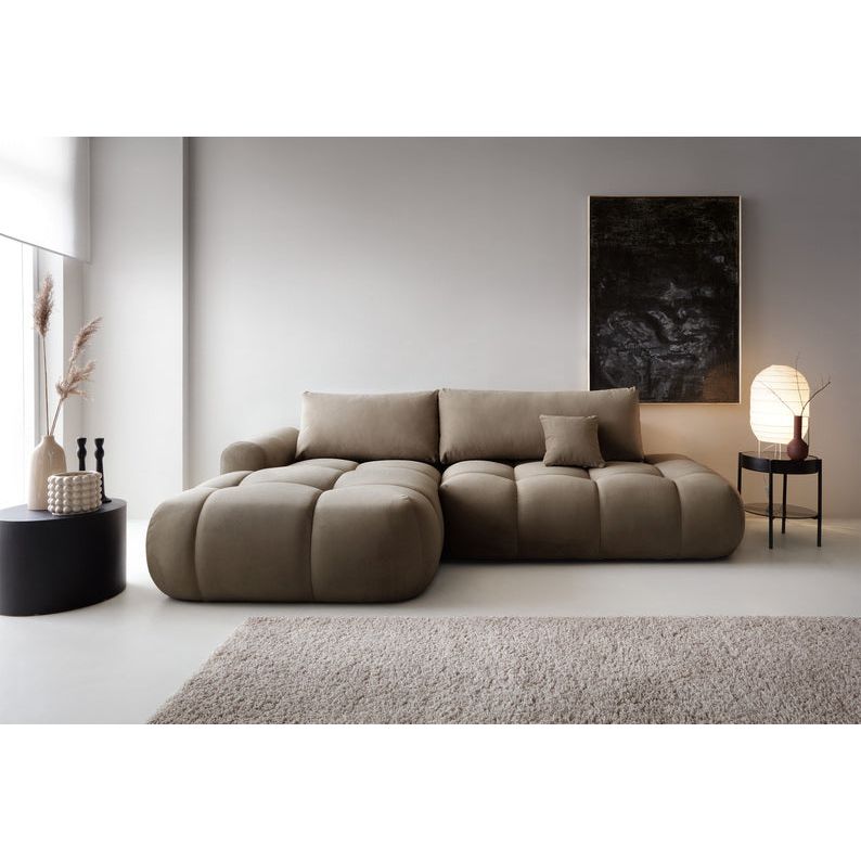 Kampinė sofa lova OMBO, kairė, rudas aksomas