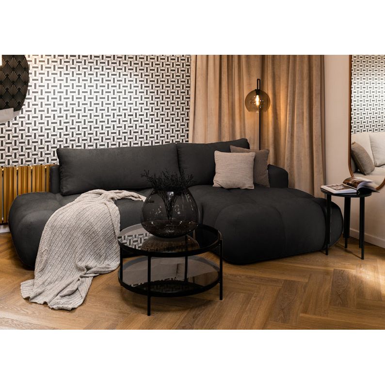 Kampinė sofa lova OMBO, dešinė, tamsiai pilka