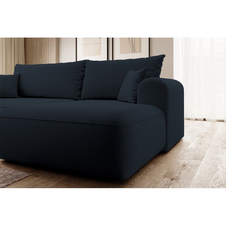 Kampinė sofa lova OVO, dešinė, mėlynas aksomas