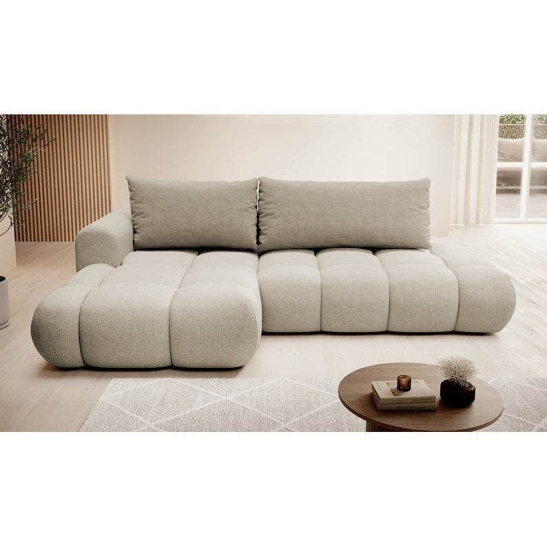 Kampinė sofa lova OMBO, kairė, pilkai smėlinis