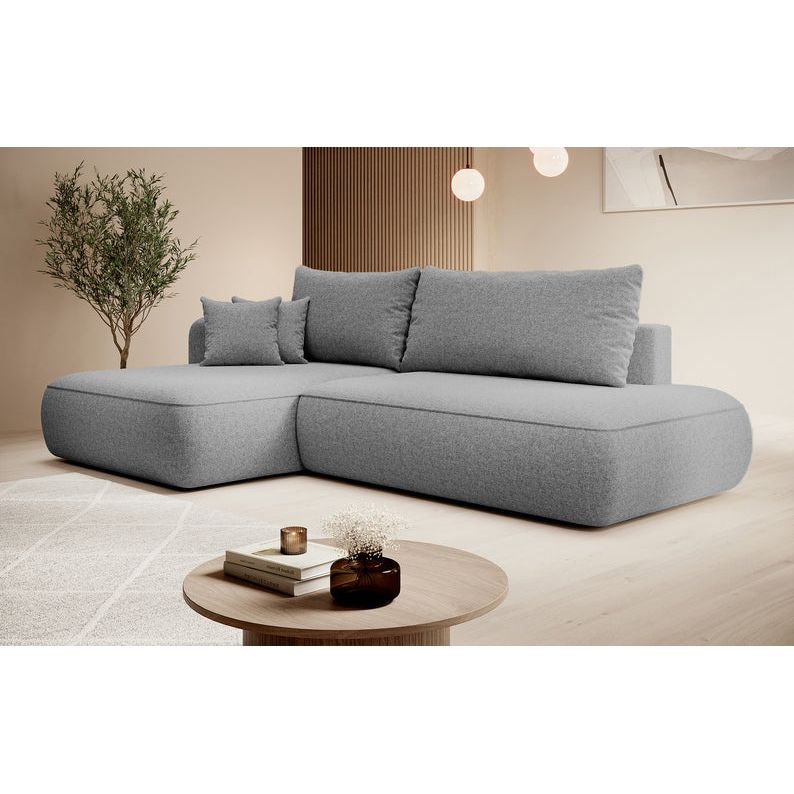 Kampinė sofa lova  FOGA, kairė pusė, pilka spalva