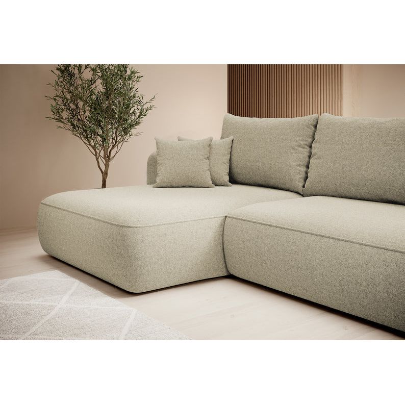 Kampinė sofa FOGA, kairė pusė, smėlio spalva, su miegamąja funkcija