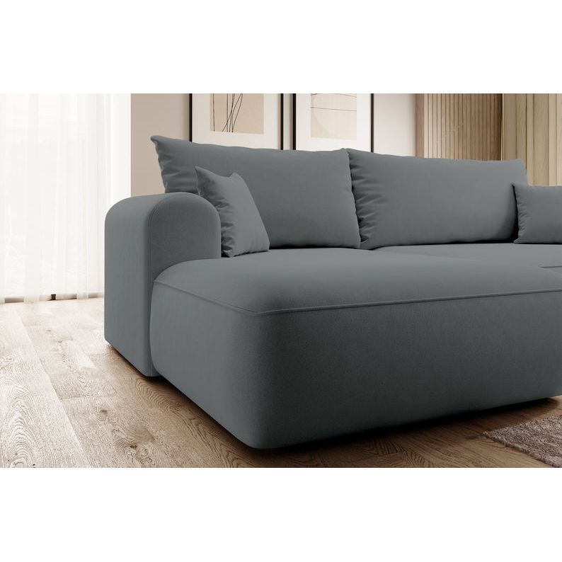 Kampinė sofa lova OVO, kairė, tamsiai pilkas aksomas