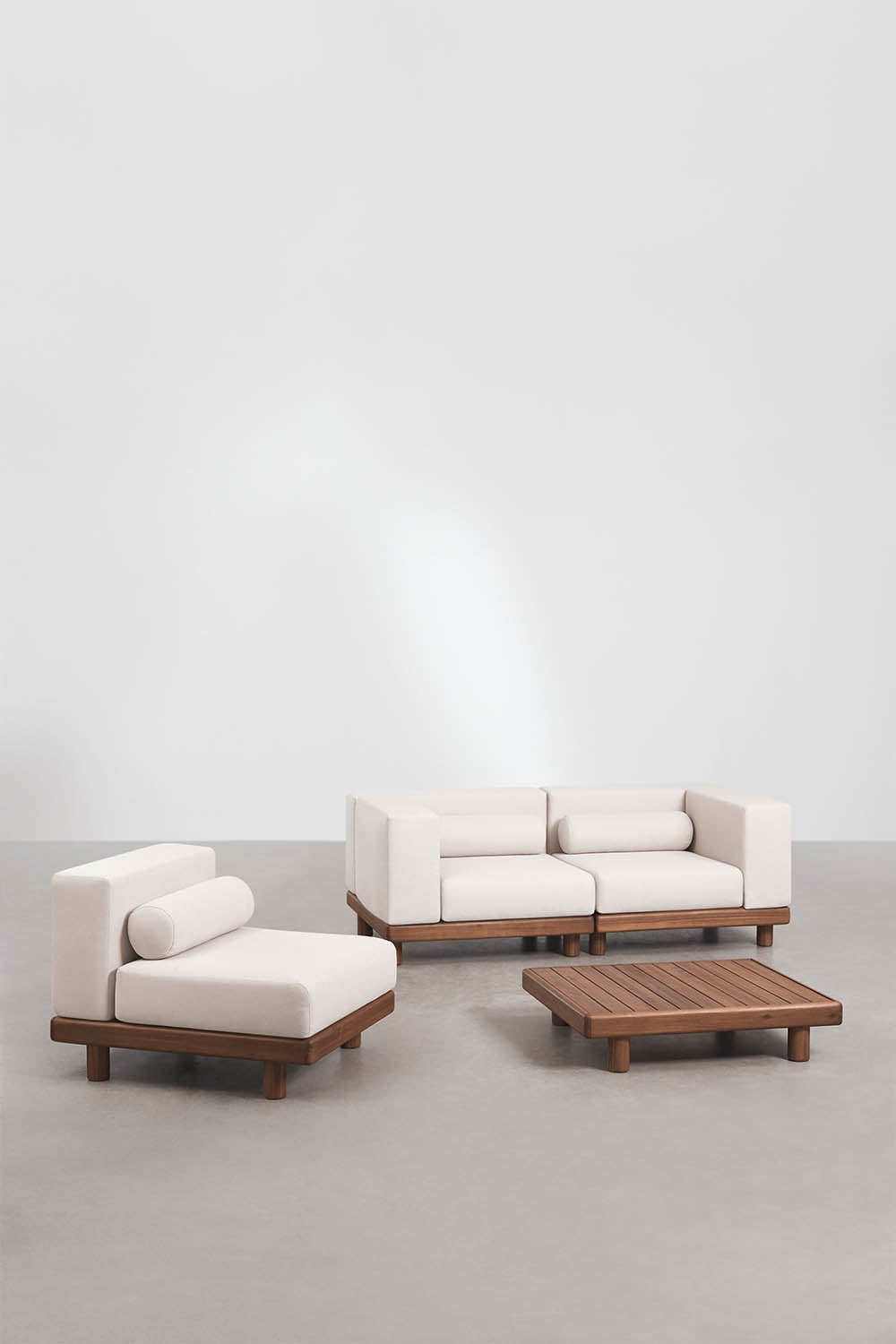 Modulinė lauko sofa KORKO su foteliu ir staliuku, akacija