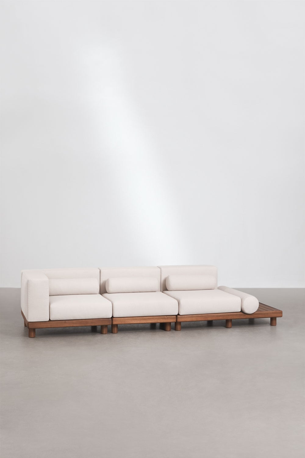 Trivietė modulinė lauko sofa KORKO su šoniniu staliuku, akacija
