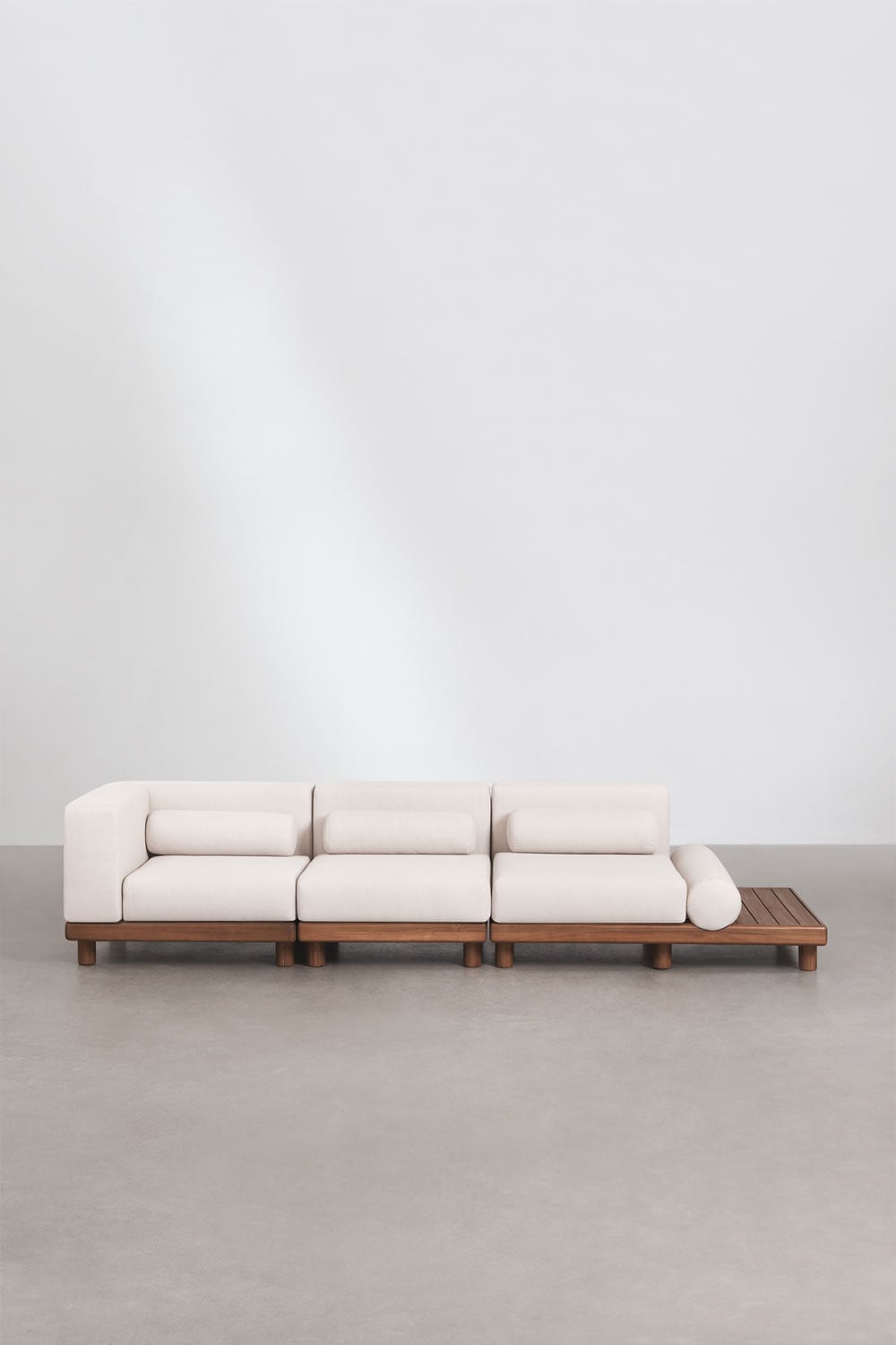 Trivietė modulinė lauko sofa KORKO su šoniniu staliuku, akacija