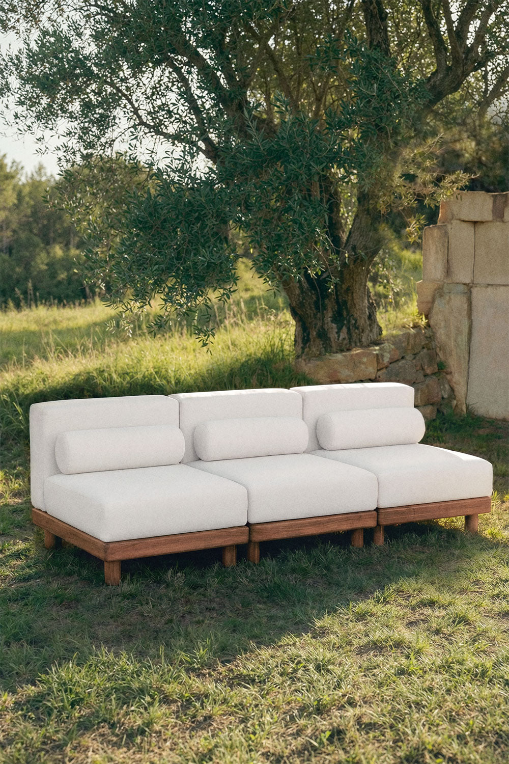 Three-seater modular sofa KORKO, acacia