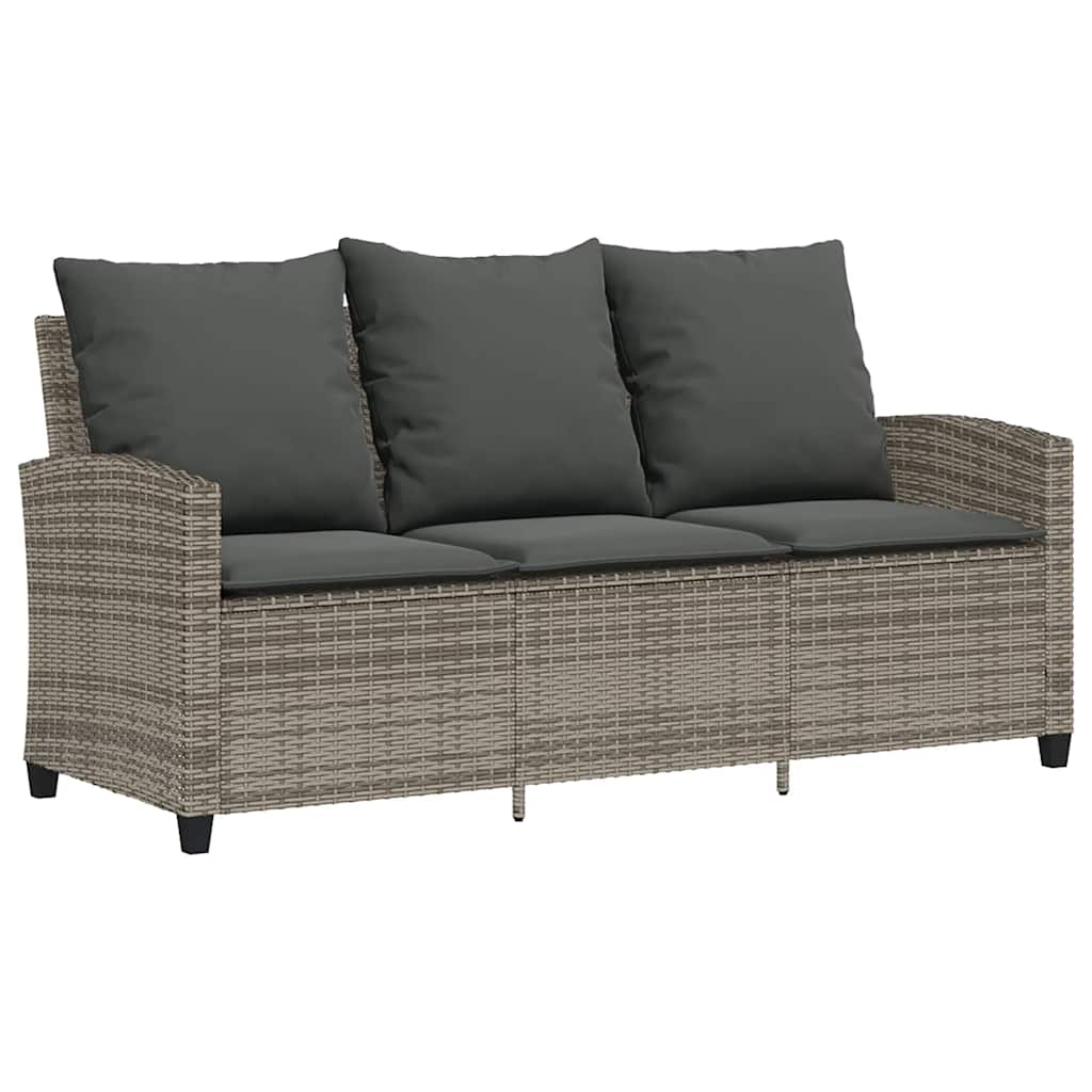 Trivietė sodo sofa su pagalvėlėmis ir staliuku, pilkos spalvos - Namų Idėja