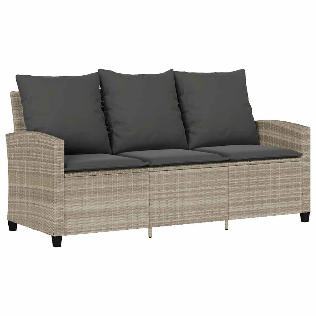 Trivietė sodo sofa su pagalvėlėmis ir staliuku, šviesiai pilka - Namų Idėja