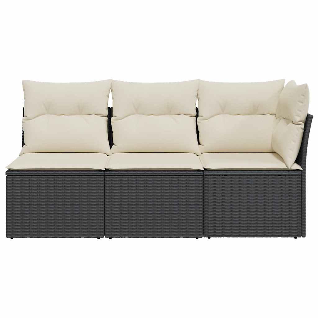Trivietė sodo sofa su pagalvėlėmis, juodos spalvos, poliratanas - Namų Idėja