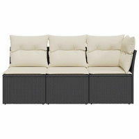 Trivietė sodo sofa su pagalvėlėmis, juodos spalvos, poliratanas - Namų Idėja