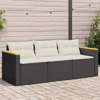Trivietė sodo sofa su pagalvėlėmis, juodos spalvos, poliratanas - Namų Idėja