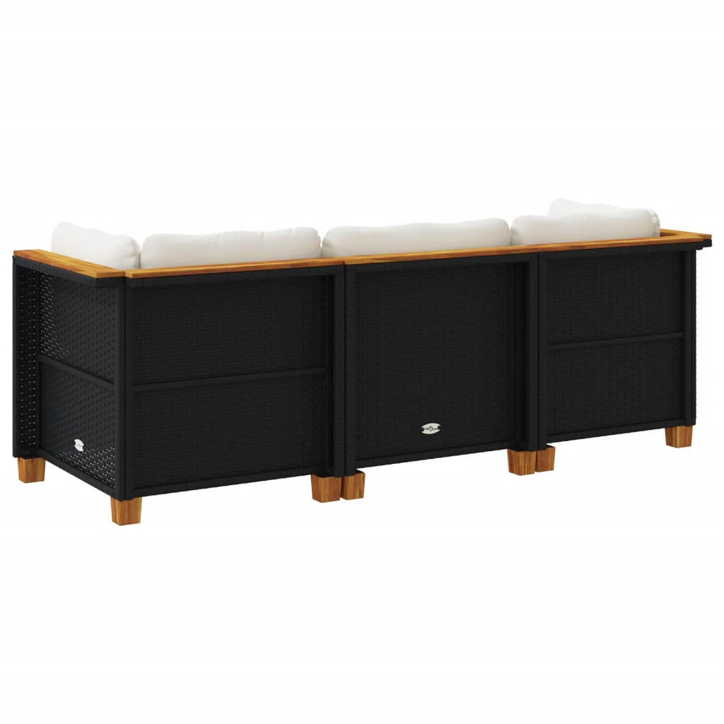 Trivietė sodo sofa su pagalvėlėmis, juodos spalvos, poliratanas - Namų Idėja