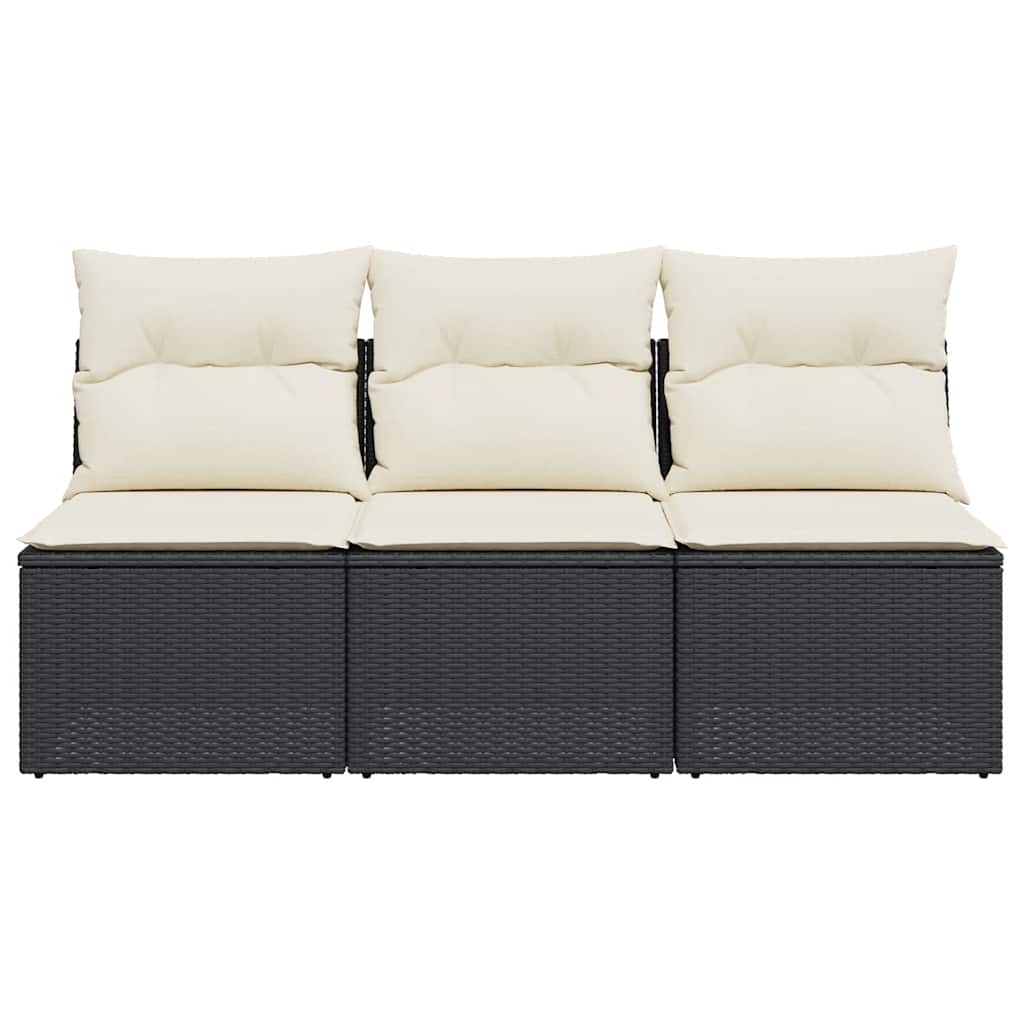 Trivietė sodo sofa su pagalvėlėmis, juodos spalvos, poliratanas - Namų Idėja