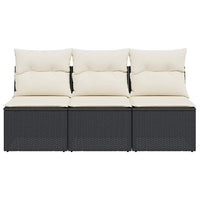 Trivietė sodo sofa su pagalvėlėmis, juodos spalvos, poliratanas - Namų Idėja