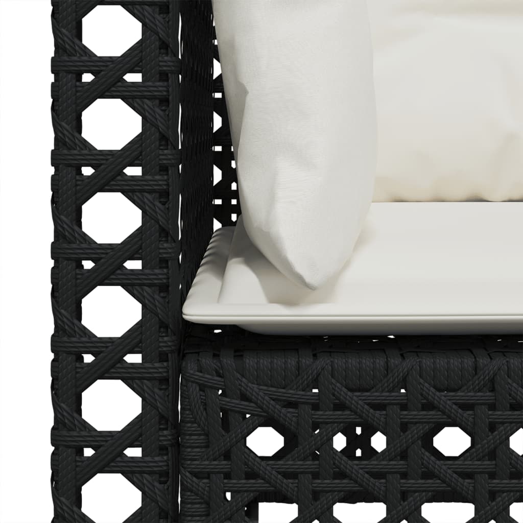 Trivietė sodo sofa su pagalvėlėmis, juodos spalvos, poliratanas - Namų Idėja