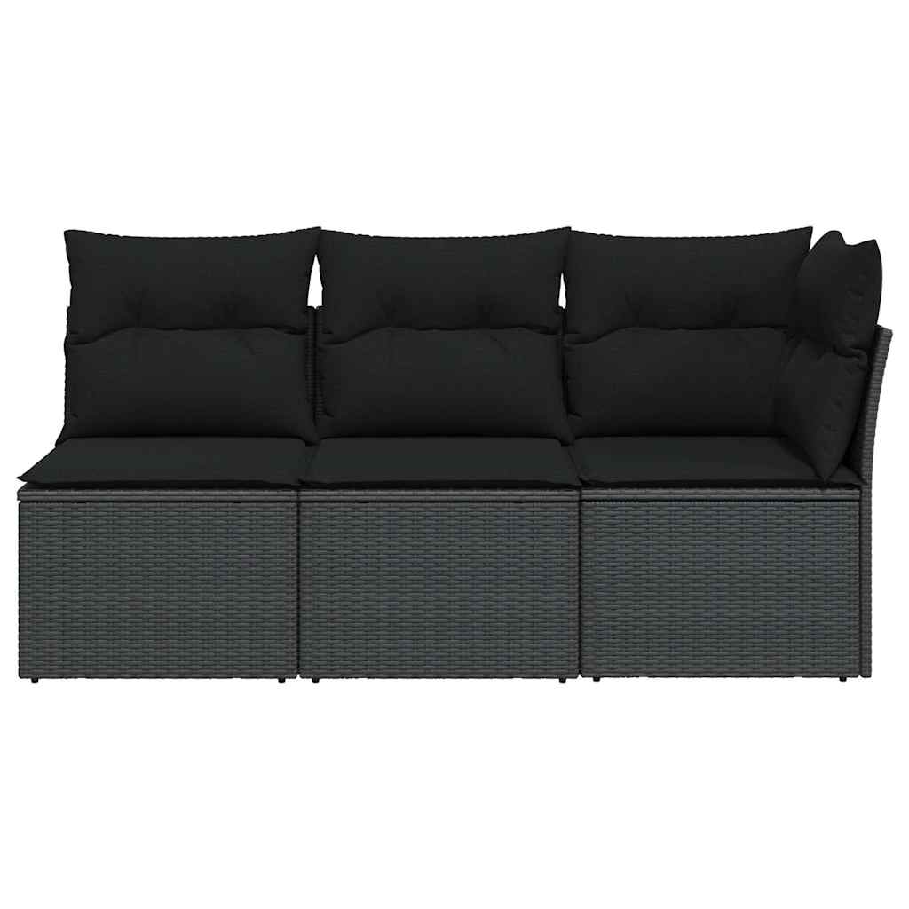 Trivietė sodo sofa su pagalvėlėmis, juodos spalvos, poliratanas - Namų Idėja