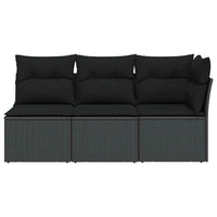 Trivietė sodo sofa su pagalvėlėmis, juodos spalvos, poliratanas - Namų Idėja