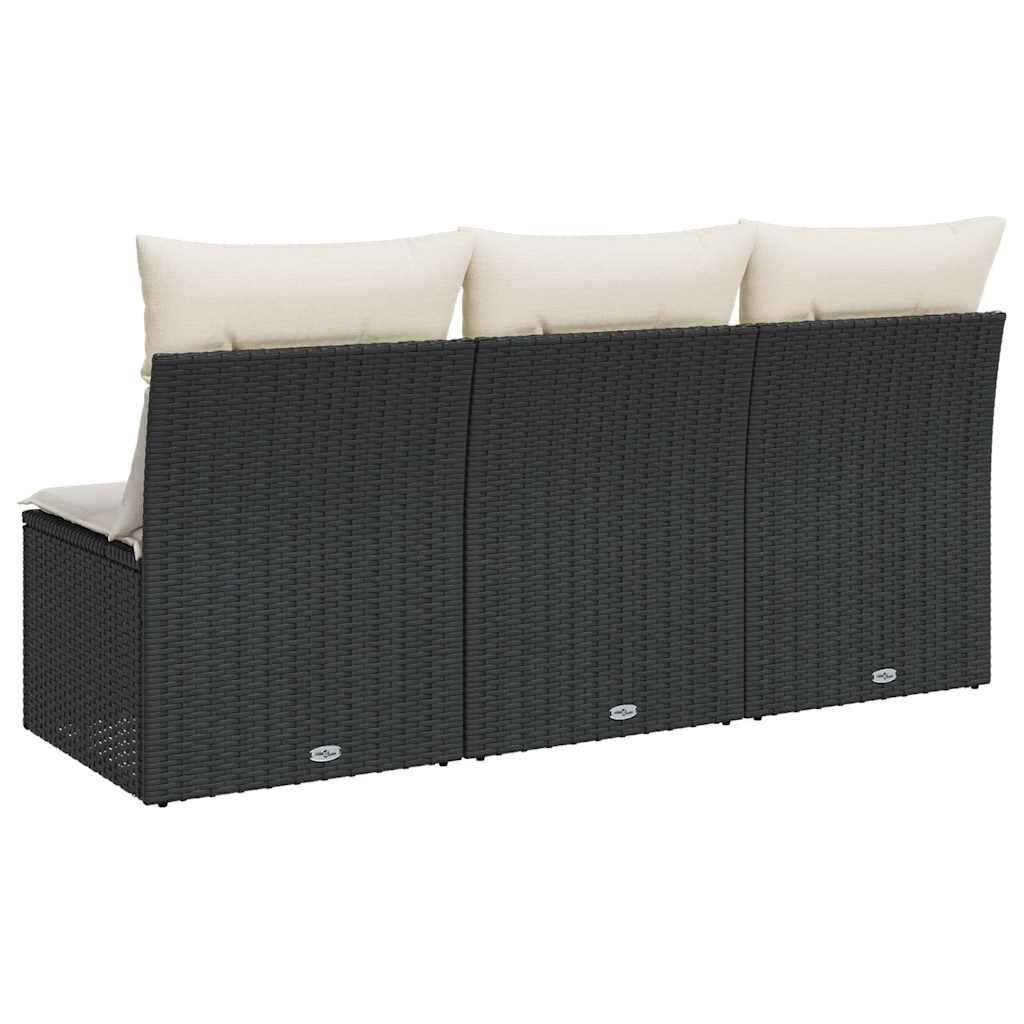 Trivietė sodo sofa su pagalvėlėmis, juodos spalvos, poliratanas - Namų Idėja