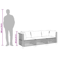 Trivietė sodo sofa su pagalvėlėmis, juodos spalvos, poliratanas - Namų Idėja