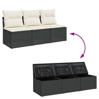 Trivietė sodo sofa su pagalvėlėmis, juodos spalvos, poliratanas - Namų Idėja