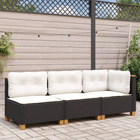 Trivietė sodo sofa su pagalvėlėmis, juodos spalvos, poliratanas - Namų Idėja