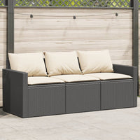 Trivietė sodo sofa su pagalvėlėmis, juodos spalvos, poliratanas - Namų Idėja
