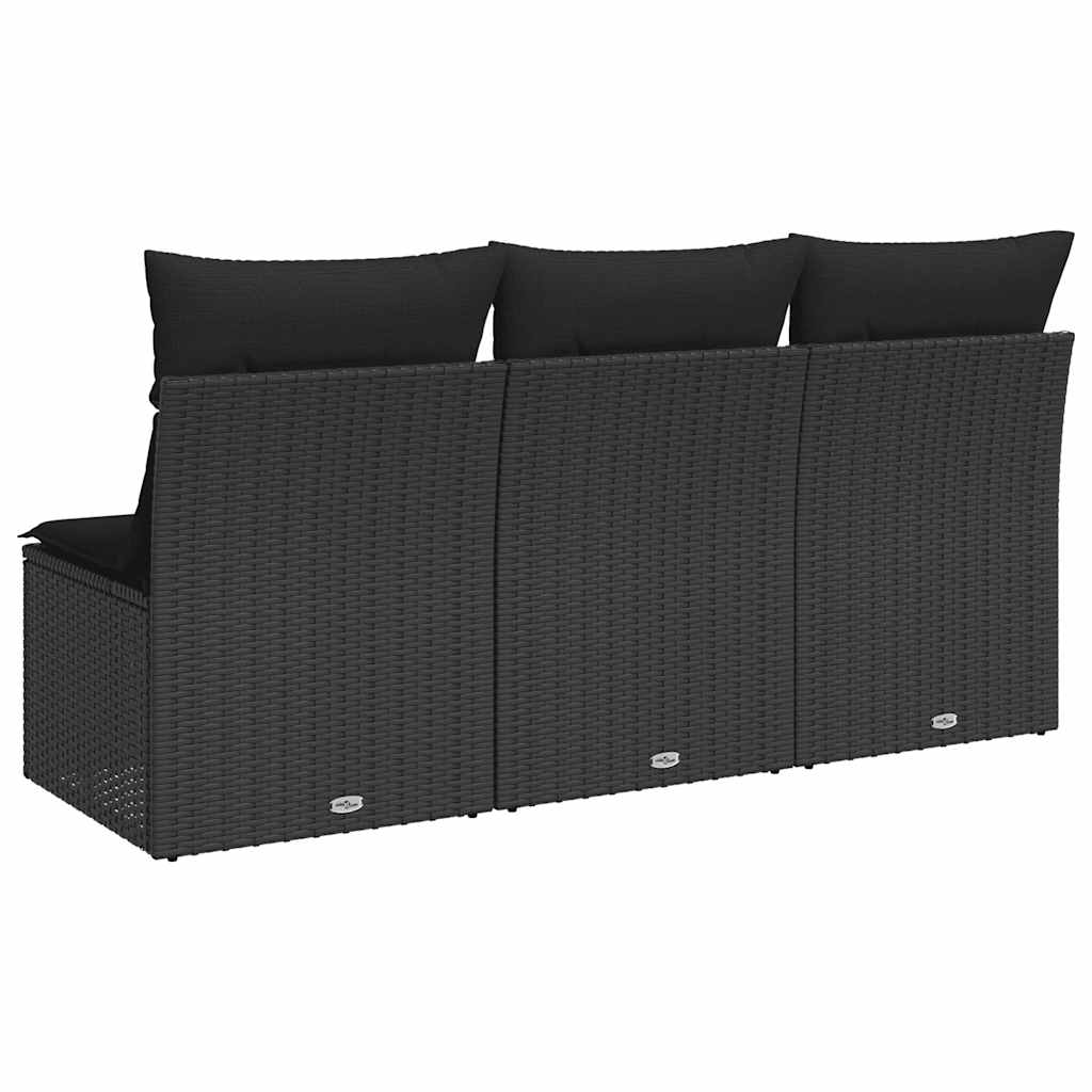 Trivietė sodo sofa su pagalvėlėmis, juodos spalvos, poliratanas - Namų Idėja