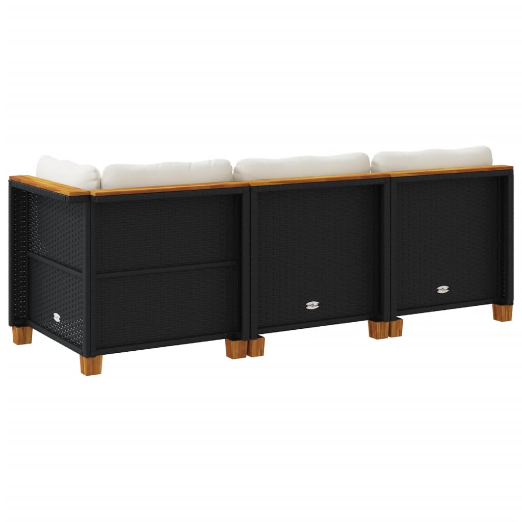 Trivietė sodo sofa su pagalvėlėmis, juodos spalvos, poliratanas - Namų Idėja