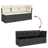 Trivietė sodo sofa su pagalvėlėmis, juodos spalvos, poliratanas - Namų Idėja