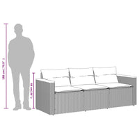 Trivietė sodo sofa su pagalvėlėmis, juodos spalvos, poliratanas - Namų Idėja