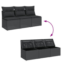 Trivietė sodo sofa su pagalvėlėmis, juodos spalvos, poliratanas - Namų Idėja