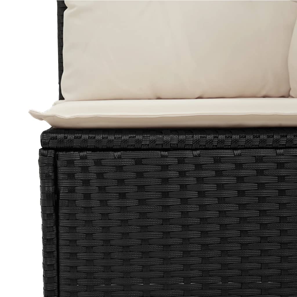 Trivietė sodo sofa su pagalvėlėmis, juodos spalvos, poliratanas - Namų Idėja