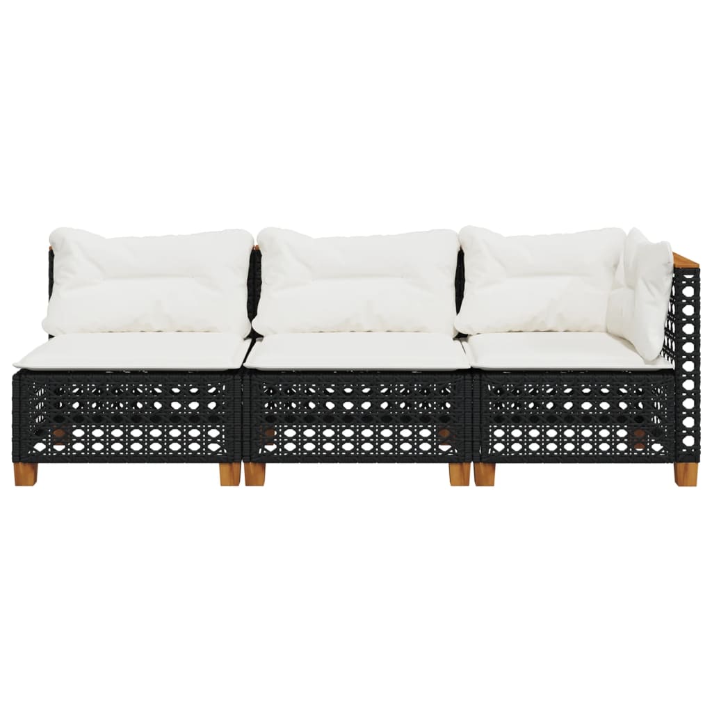 Trivietė sodo sofa su pagalvėlėmis, juodos spalvos, poliratanas - Namų Idėja