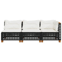 Trivietė sodo sofa su pagalvėlėmis, juodos spalvos, poliratanas - Namų Idėja