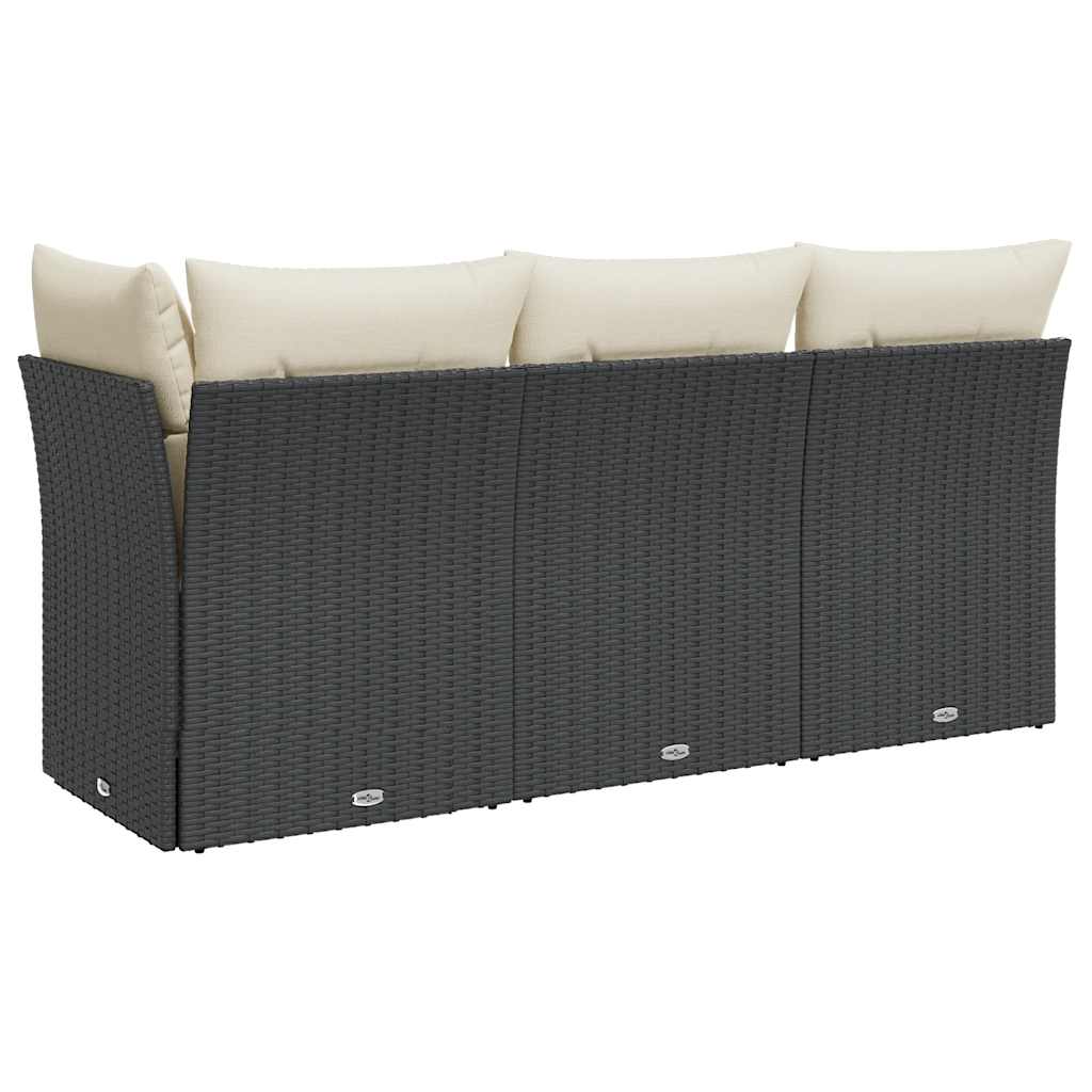 Trivietė sodo sofa su pagalvėlėmis, juodos spalvos, poliratanas - Namų Idėja