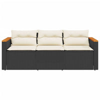 Trivietė sodo sofa su pagalvėlėmis, juodos spalvos, poliratanas - Namų Idėja