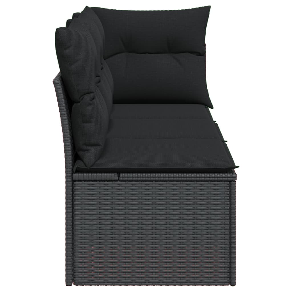 Trivietė sodo sofa su pagalvėlėmis, juodos spalvos, poliratanas - Namų Idėja