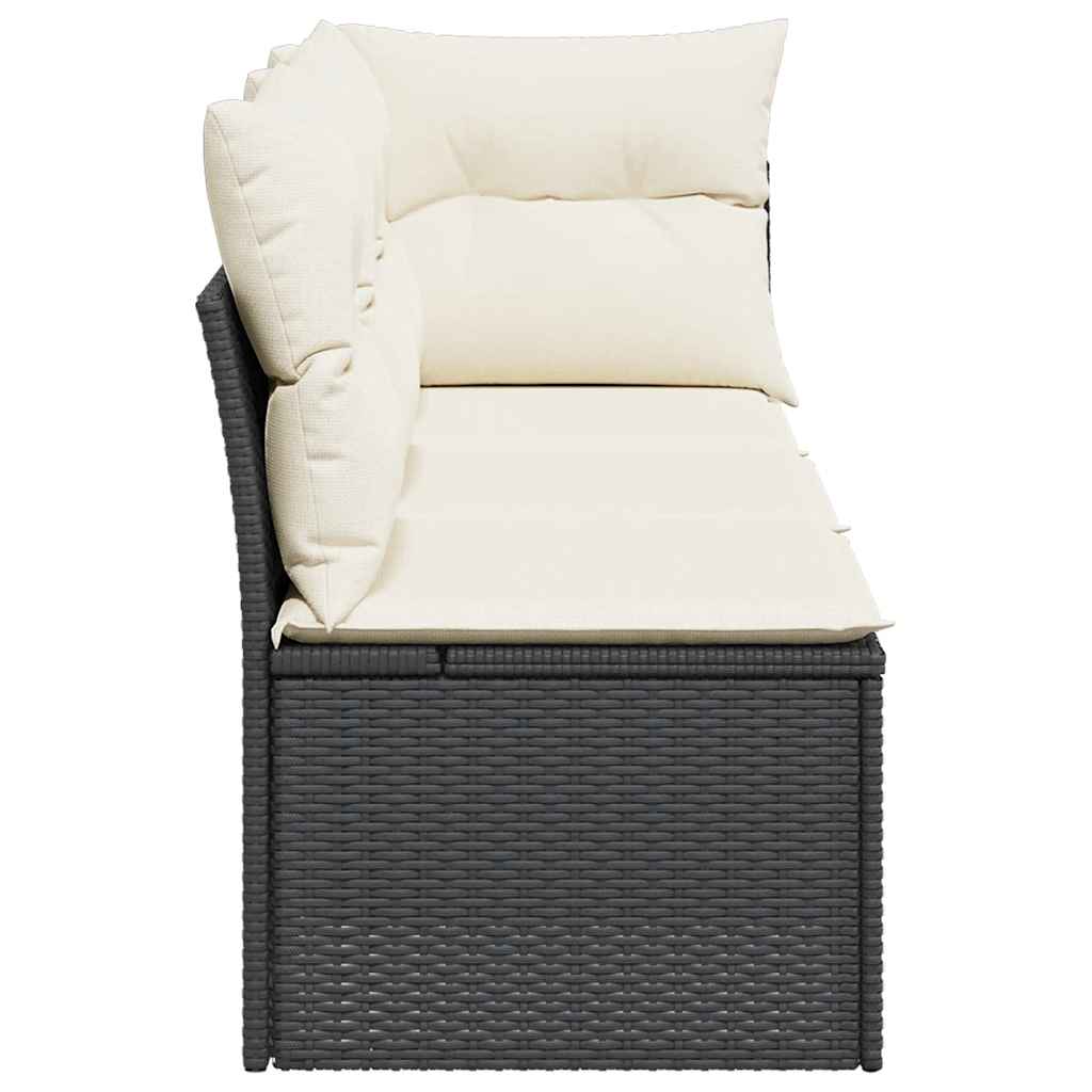 Trivietė sodo sofa su pagalvėlėmis, juodos spalvos, poliratanas - Namų Idėja